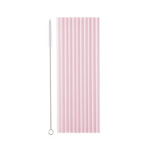 12 Pailles rose en plastique réutilisables