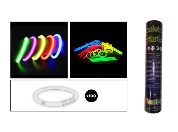 Tube de 100 bracelets fluo assortis