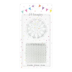 24 BOUGIES BLANCHES AVEC SUPPORTS