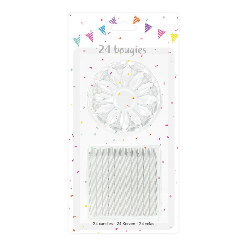 24 BOUGIES BLANCHES AVEC SUPPORTS