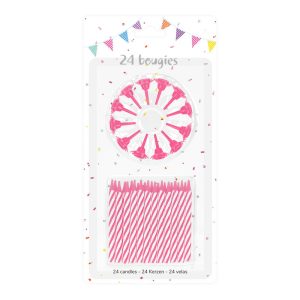 24 BOUGIES ROSES AVEC SUPPORTS