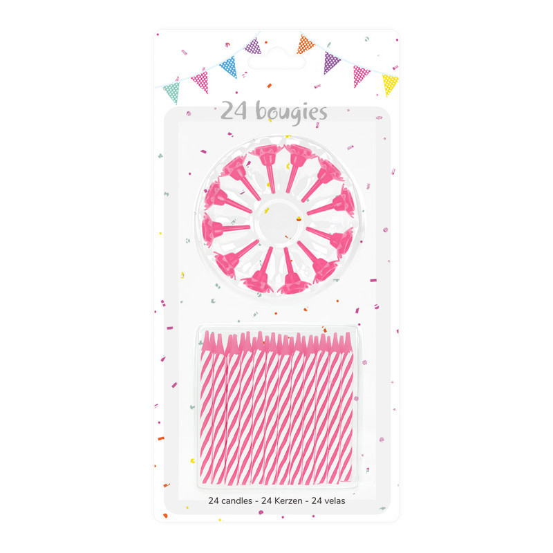 24 BOUGIES ROSES AVEC SUPPORTS – Image 2