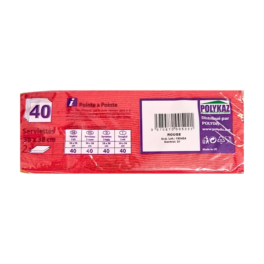 40 serviettes de table coloris rouge 38 x 38 cm – Image 3