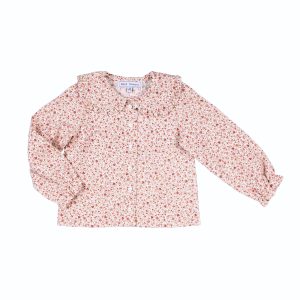 CECILE | Girls White & Red Floral Cotton Blouse