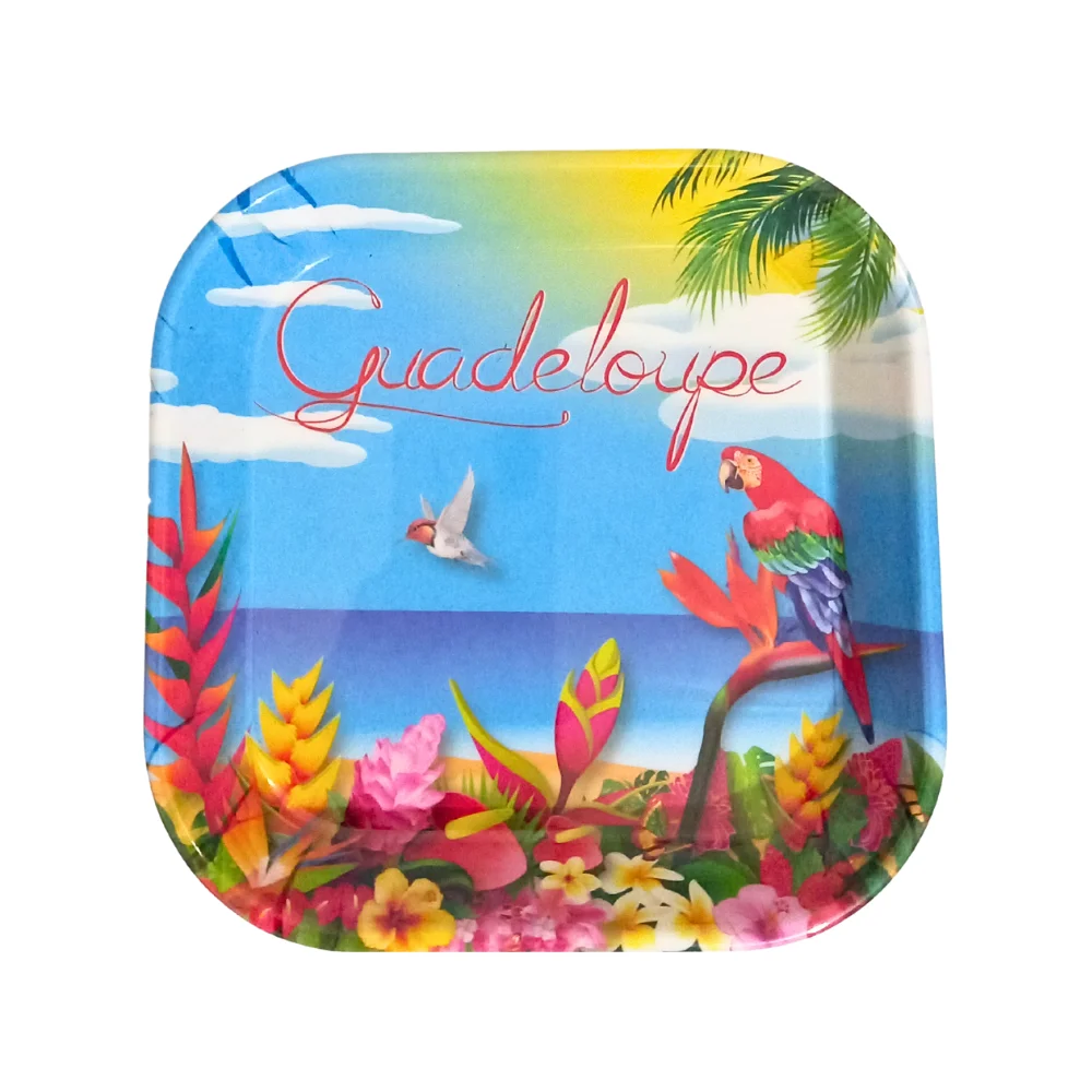 Coupelle carré Guadeloupe fleurs tropicales colibri 15 cm – Image 2