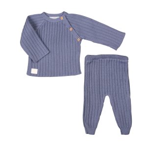 Boys Dusty Blue Knitted Trousers Set (2) | Made in France
