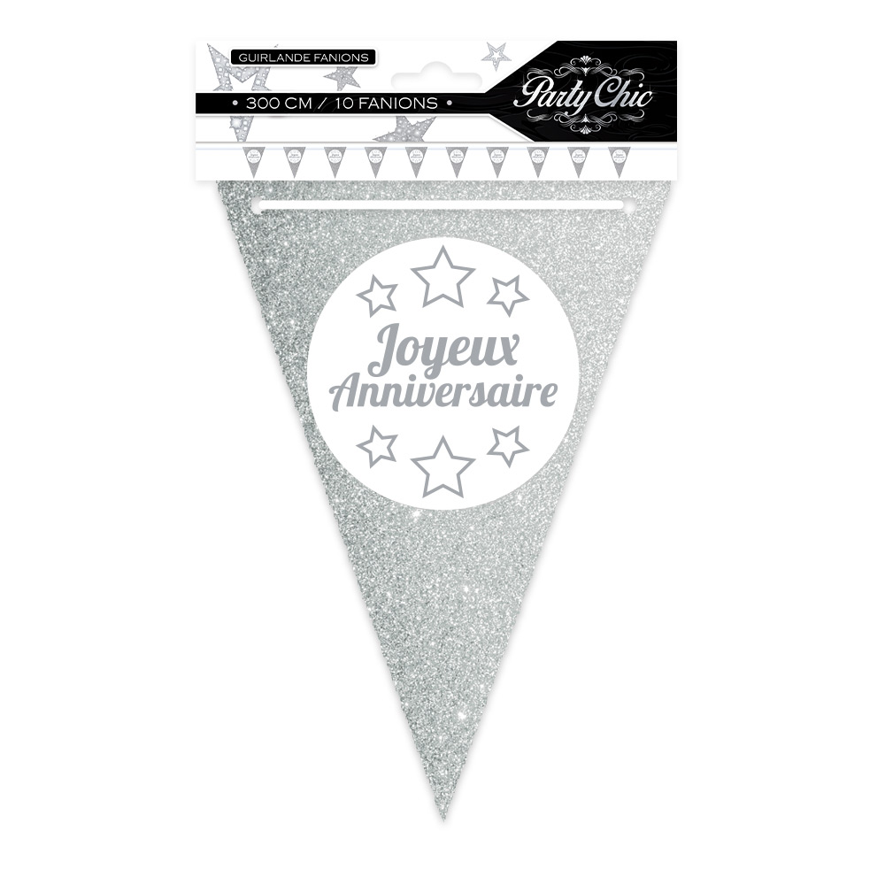 GUIRLANDE FANIONS ANNIVERSAIRE ARGENT