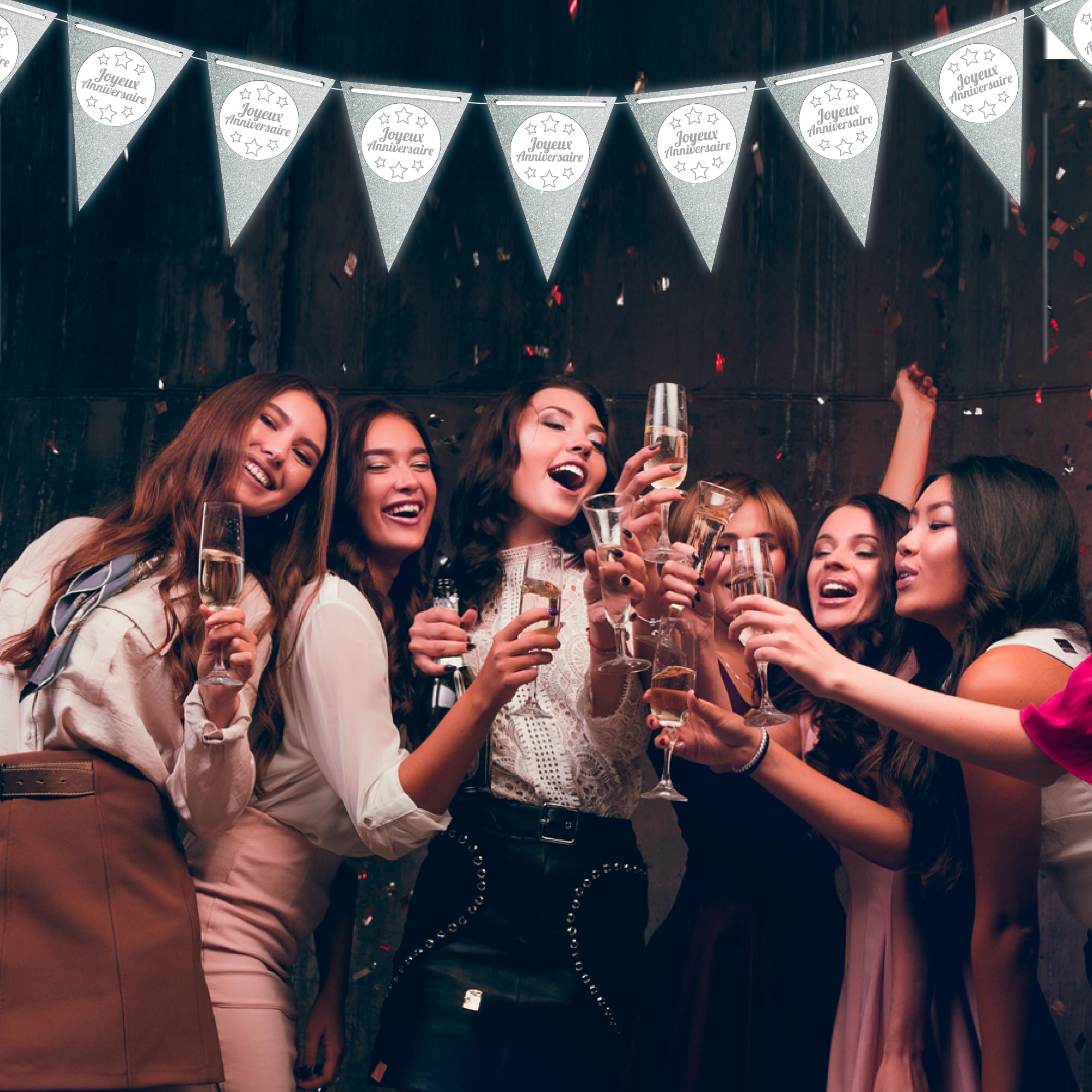 GUIRLANDE FANIONS ANNIVERSAIRE ARGENT – Image 3