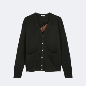 CARDIGAN BOXEUR BRODÉ - VERT BOUTEILLE