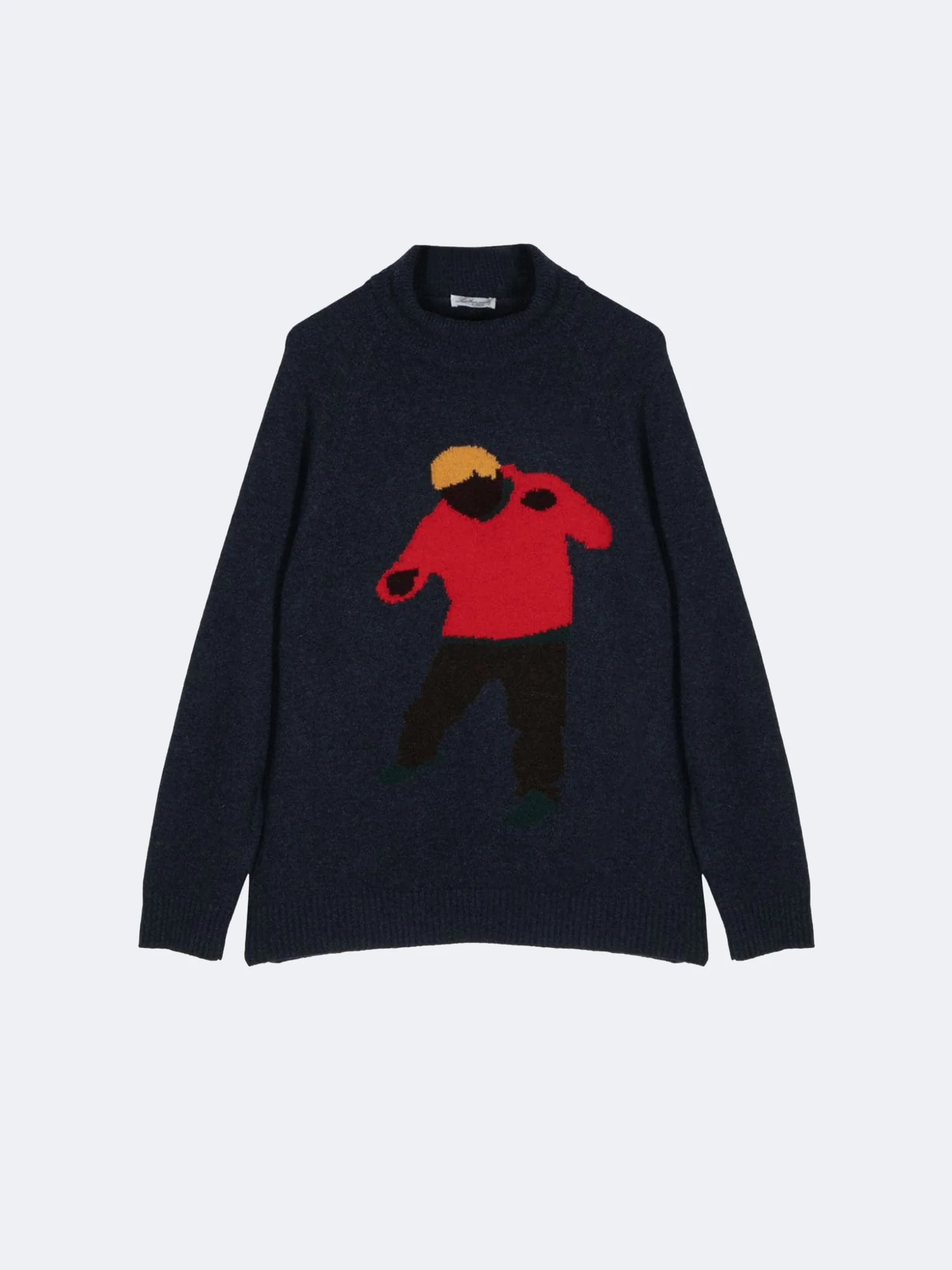 PULL COL ROULÉ BOXEUR INTARSIA - BLEU MARINE – Image 3