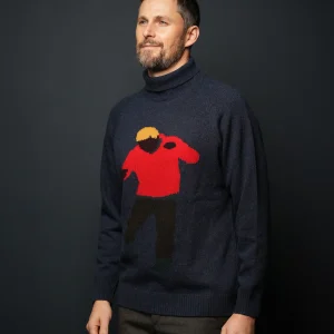 PULL COL ROULÉ BOXEUR INTARSIA - BLEU MARINE