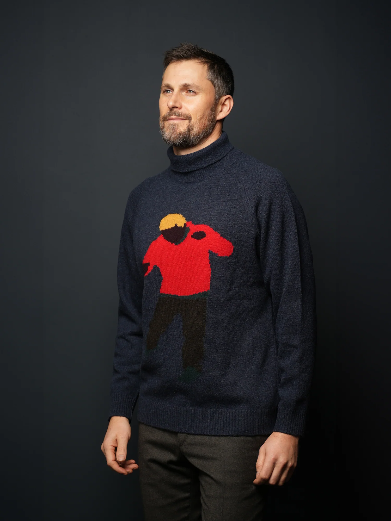 PULL COL ROULÉ BOXEUR INTARSIA - BLEU MARINE – Image 2