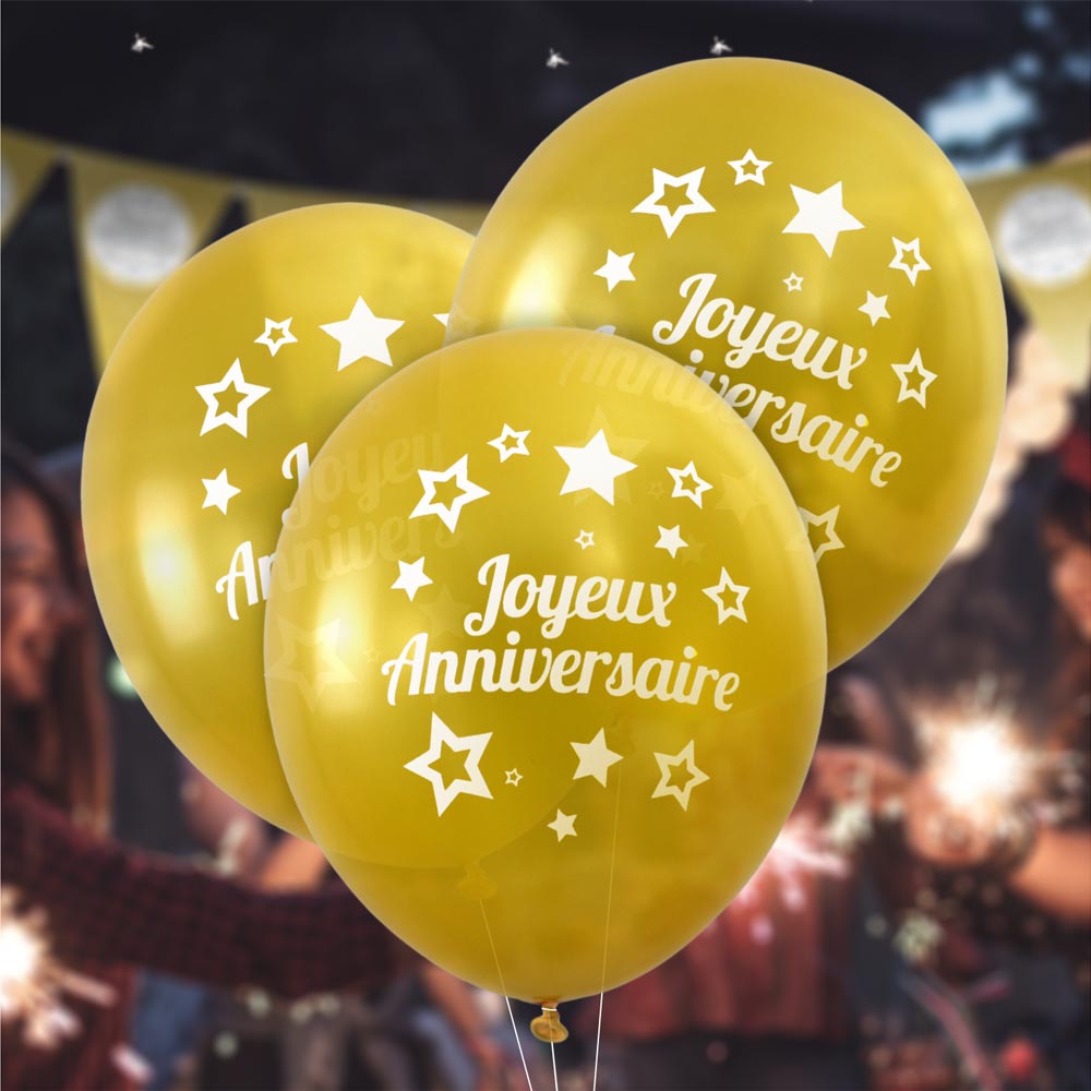 SACHET DE 8 BALLONS ANNIVERSAIRE OR – Image 3
