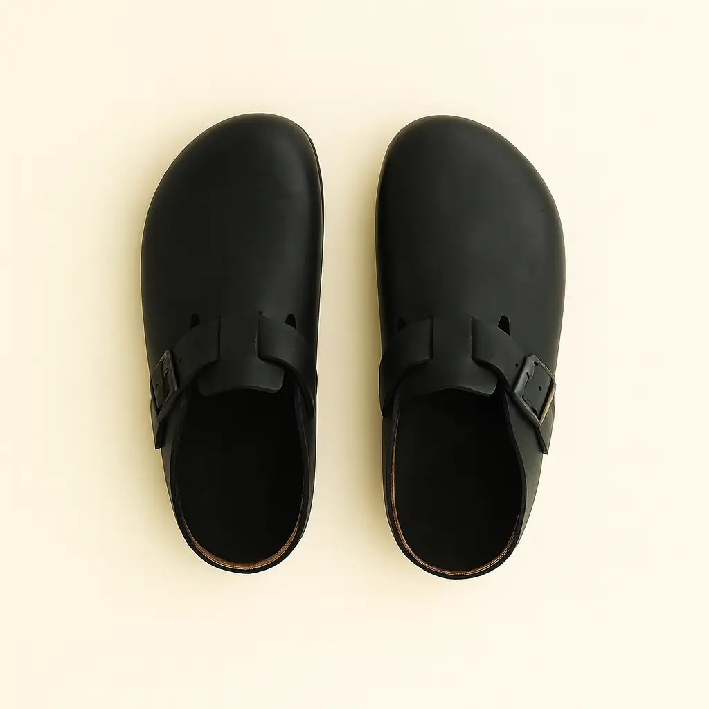 Pantoufle en Cuir Lisse Couleur Noir – Image 2