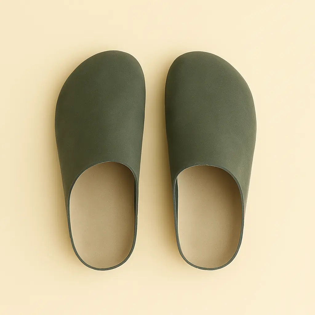 Pantoufle en Cuir Velouté Couleur Gris Vert – Image 2