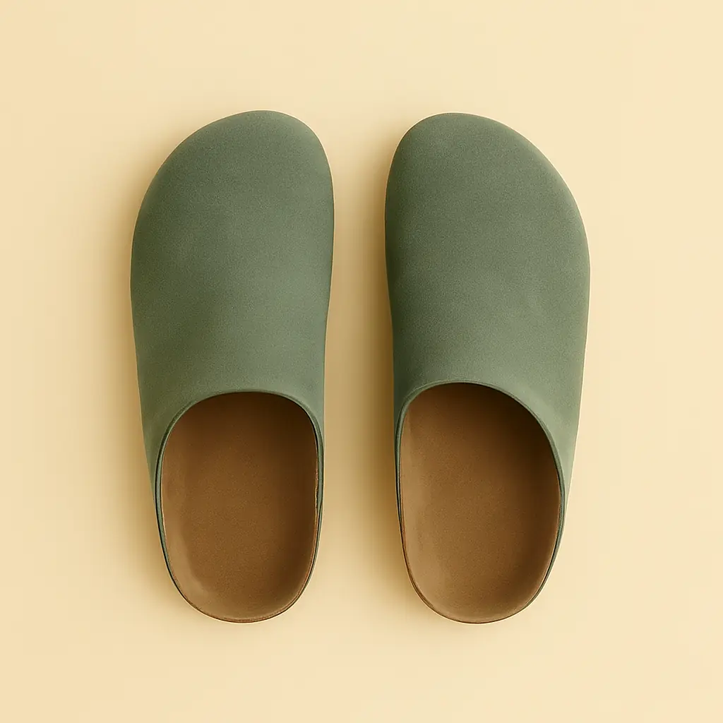 Pantoufle en Cuir Velouté Couleur Vert – Image 2