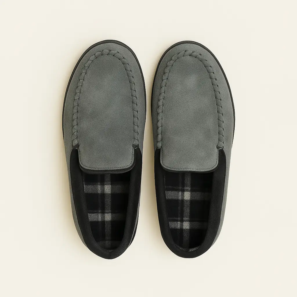 Pantoufle en cuir fourrée et Fermée Couleur Gris – Image 2