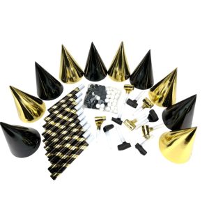 Pochette de cotillons or et noirs pour 10 personnes