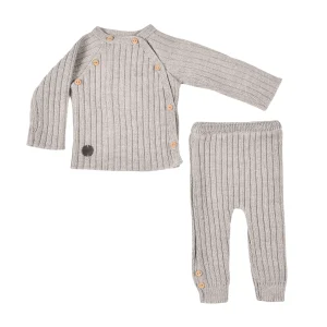 Boys Grey Knit Ribbed Trouser Set (2) | Made in France