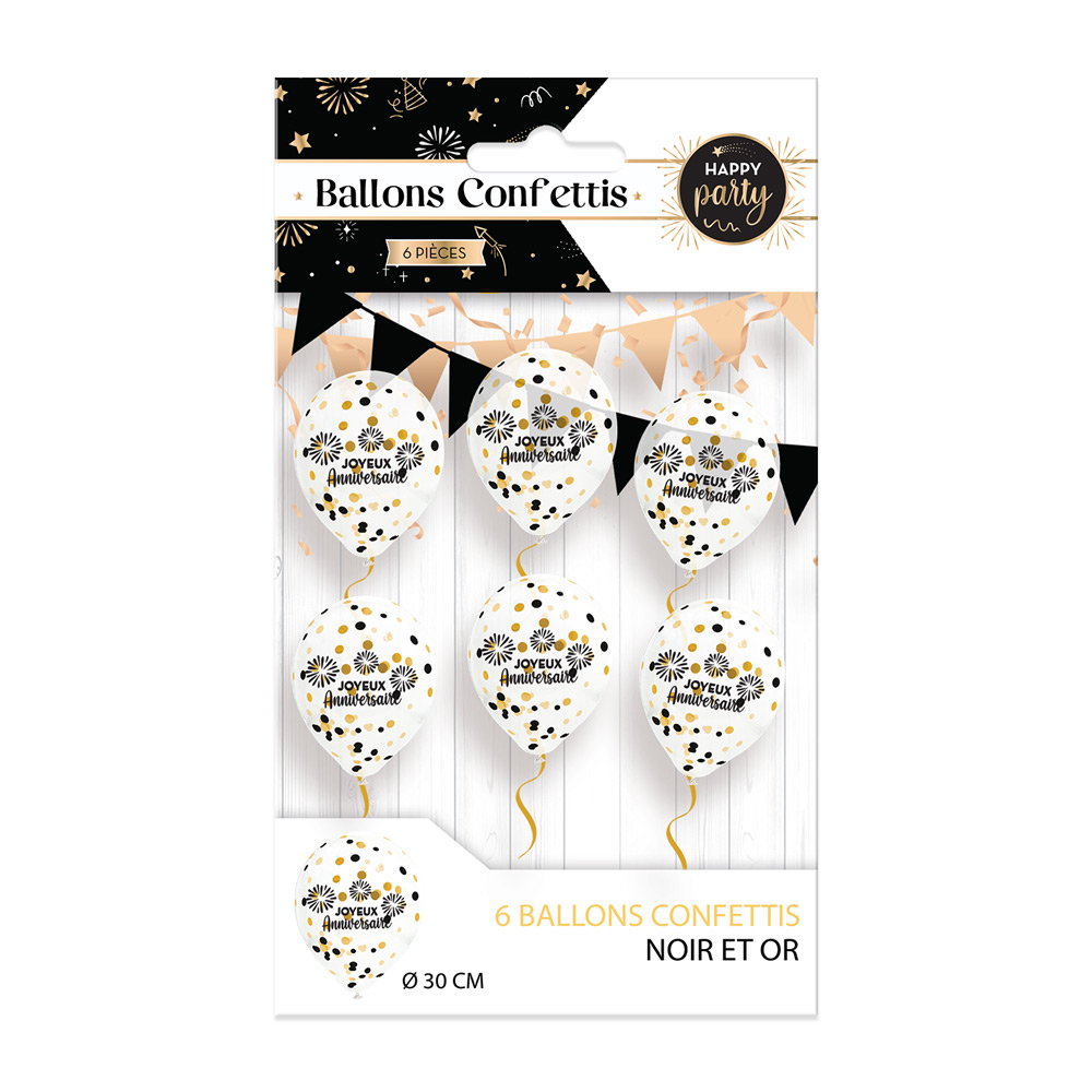 6 BALLONS CONFETTIS ANNIVERSAIRE HAPPY PARTY