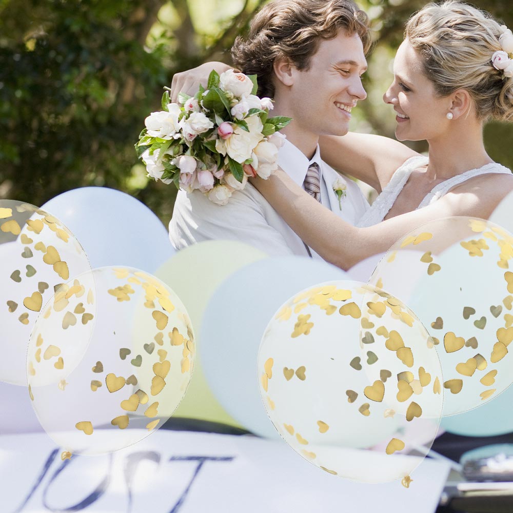 Ballons transparent avec confettis coeur or – Image 3