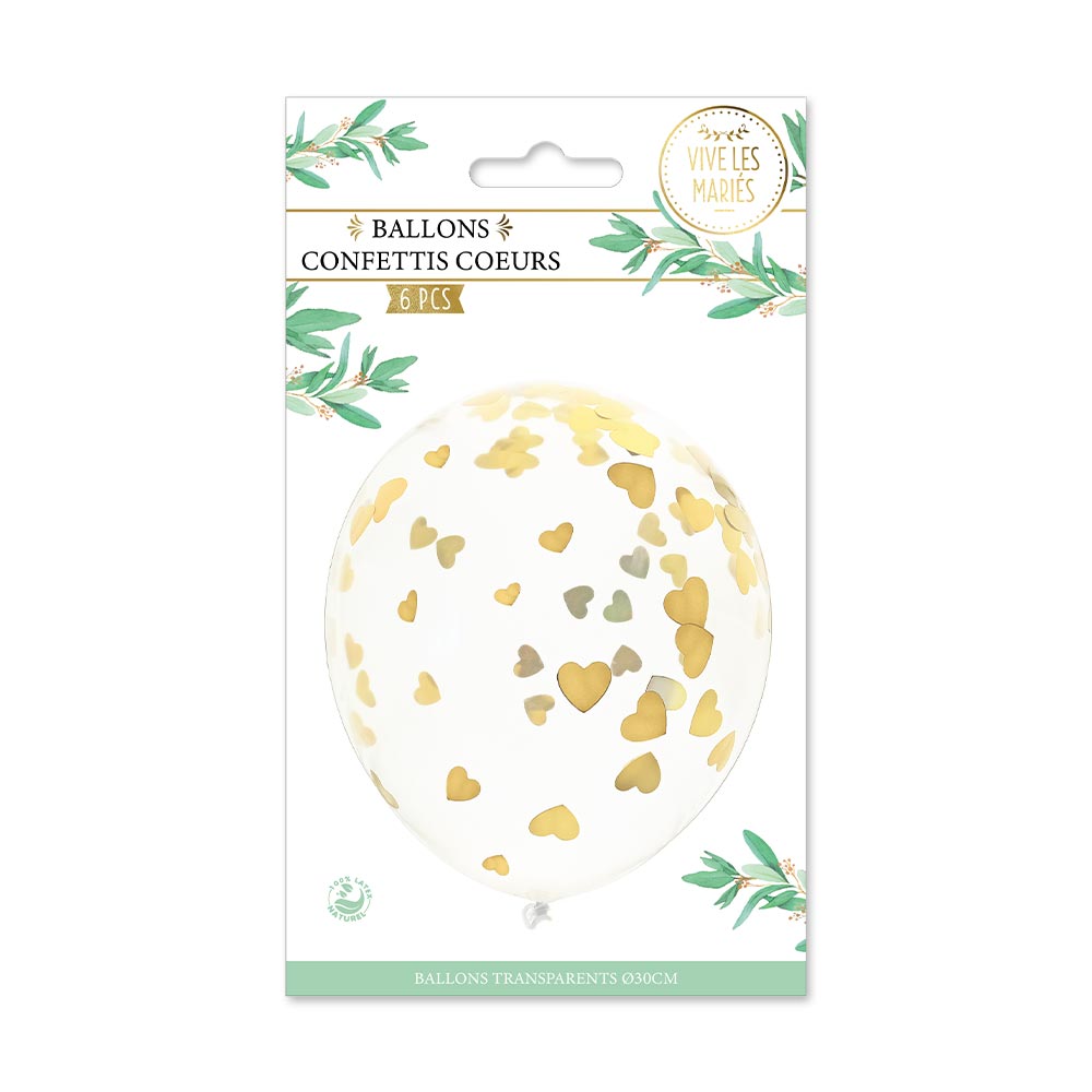 Ballons transparent avec confettis coeur or – Image 4