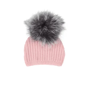 Girls Pink Knitted Pom-Pom Hat | Made in France