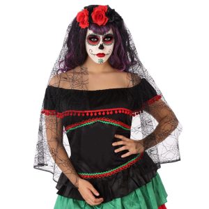 SERRE TÊTE ROUGE & NOIR AVEC VOILE