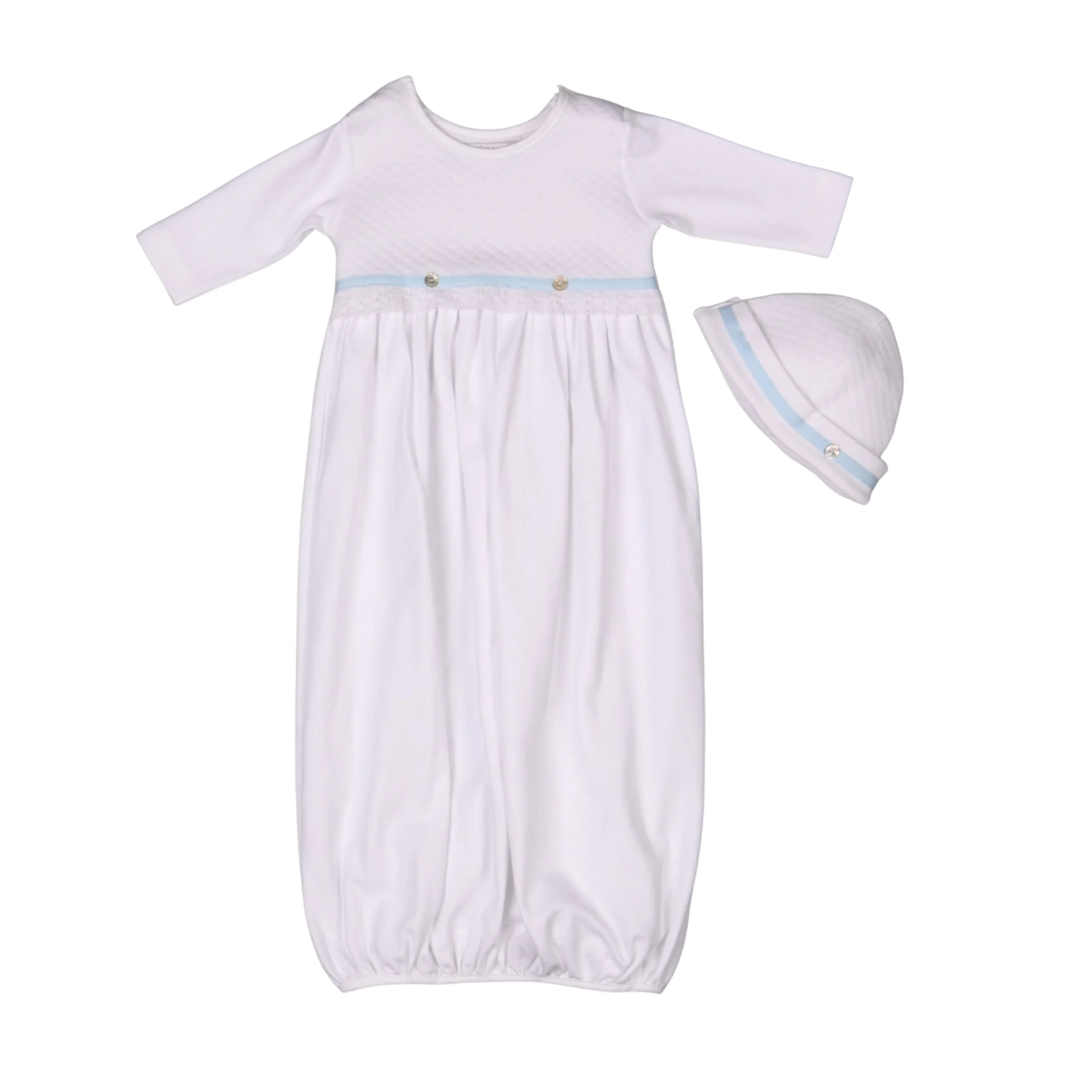 ANDREA | Boys White & Blue Quilted Cotton Gown Set (2)