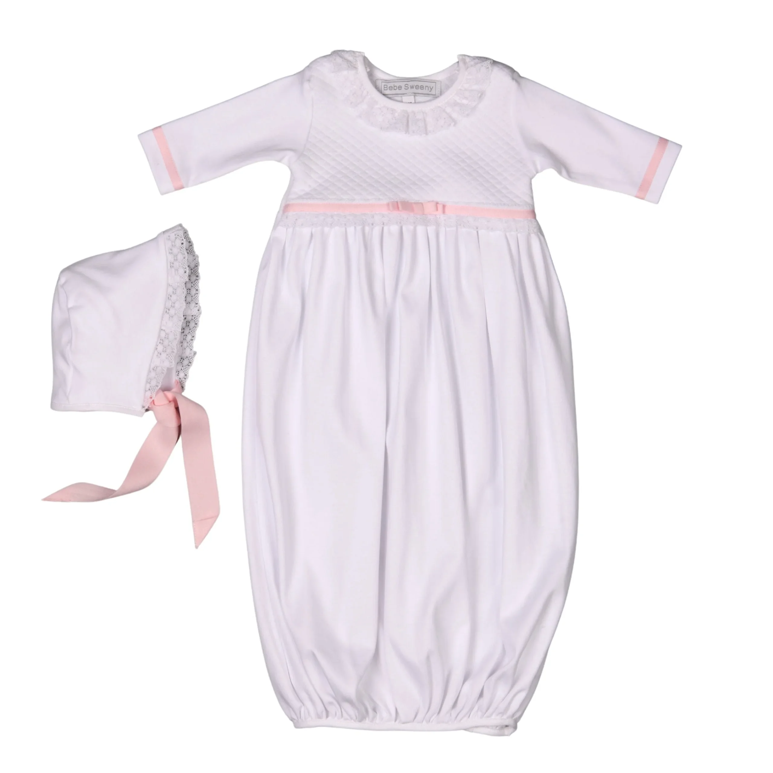 ANDREA | Girls White & Pink Quilted Cotton Gown Set (2)