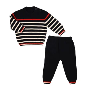 ANTON | Baby Boys Navy Blue Striped Knitted Trouser Set