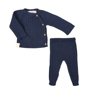 Boys Navy Blue Knitted Trousers Set (2) | Made in France
