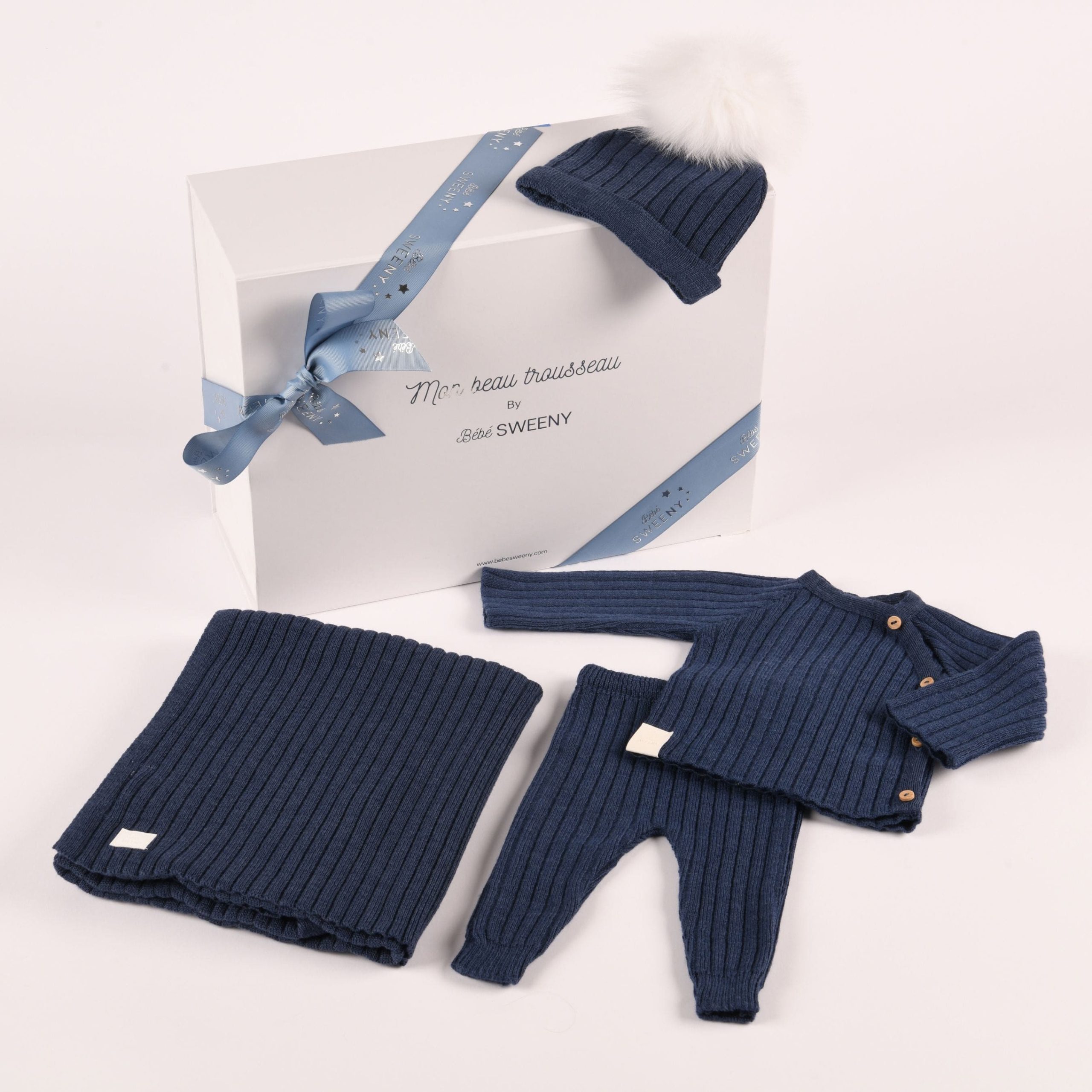 Boys Navy Blue Knitted Pom-Pom Hat | Made in France – Image 3