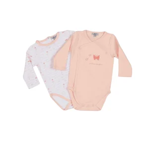 Baby Girls White & Pink Cotton Bodysuit Set (2)
