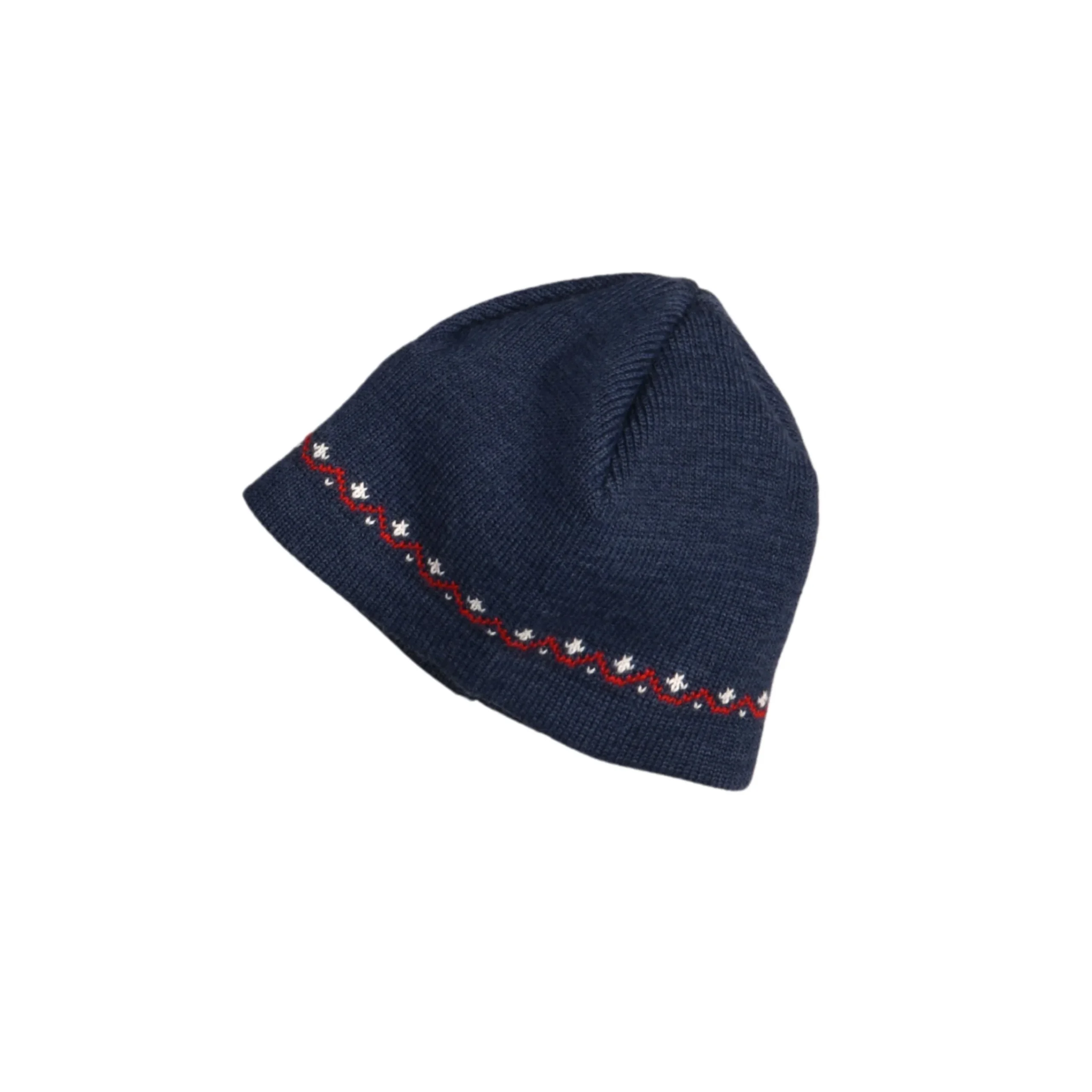 BRENT | Baby Navy Blue & Red Snowflakes Knitted Beanie Hat – Image 2