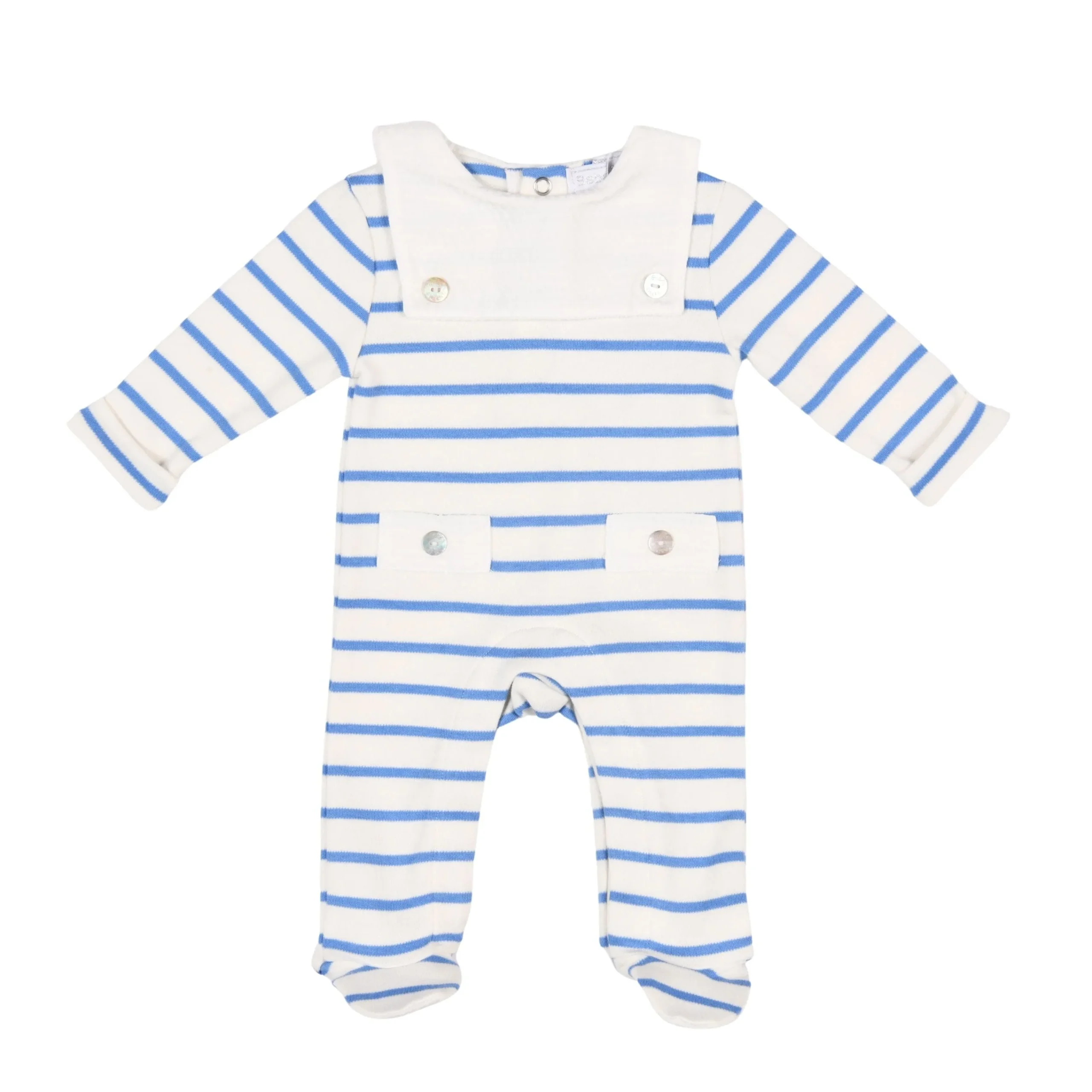 CALVIN | Boys White & Blue Striped Organic Cotton All-in-One – Image 2