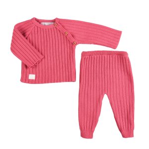 Girls Camellia Pink Knitted Trousers Set | Made in France