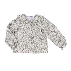 CECILE | Girls White & Khaki Floral Cotton Blouse