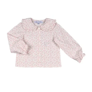 CECILE | Girls Ivory & Pink Floral Cotton Blouse