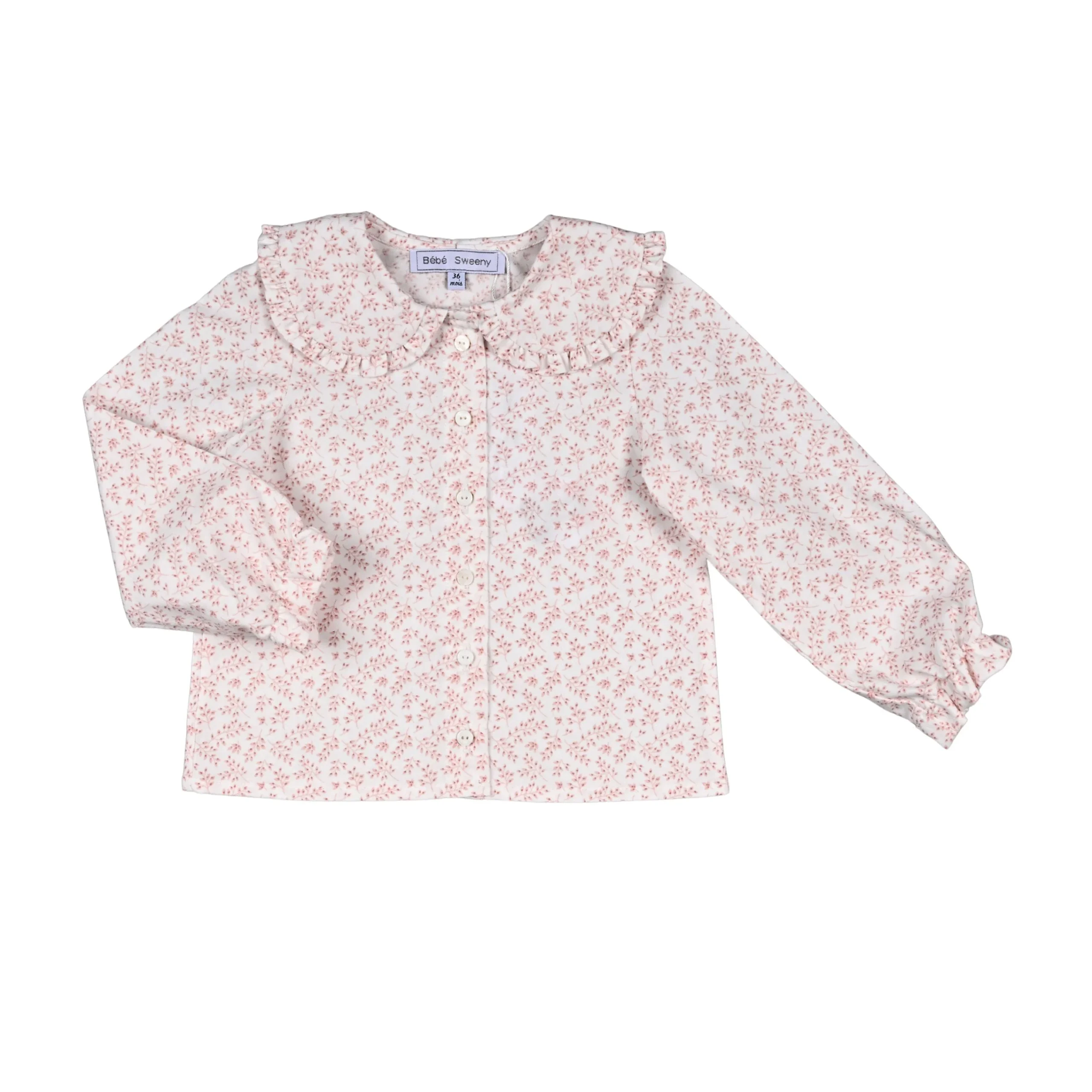 CECILE | Girls Ivory & Pink Floral Cotton Blouse