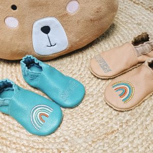 Chaussons Bébé 100% cuir souple à personnaliser | modèle brodé Rainbow
