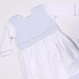 Boys White & Blue Quilted Cotton Gown