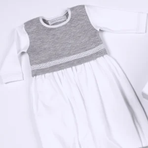 Boys White & Grey Quilted Cotton Gown