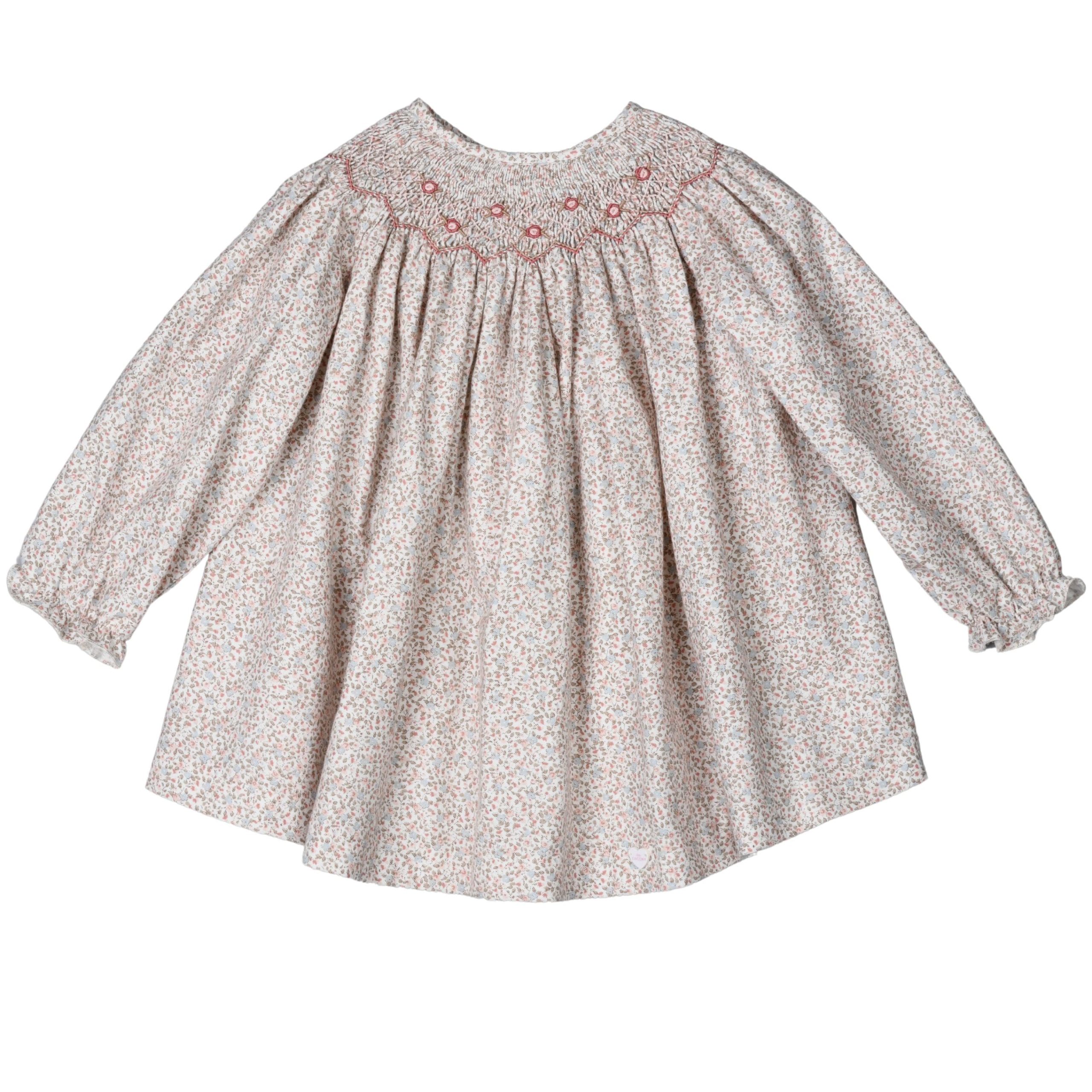EDNA | Girls Pink Hand-Smocked Floral Dress – Image 2