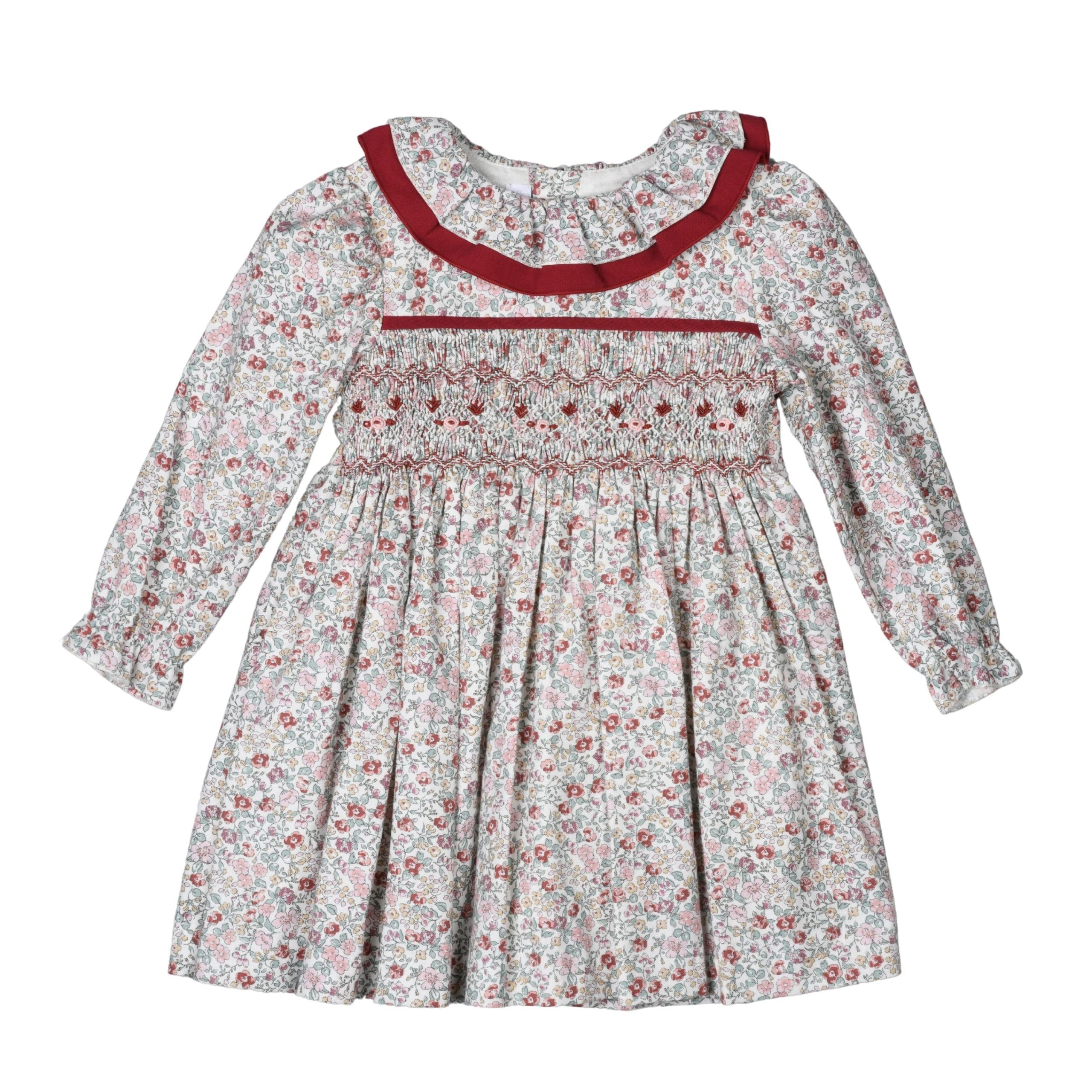 ELONA | Girls Burgundy Hand-smocked Floral Dress – Image 2