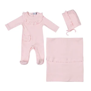 EMILIA | Baby Girls Pink Ribbed Cotton All-in-One Set (3)