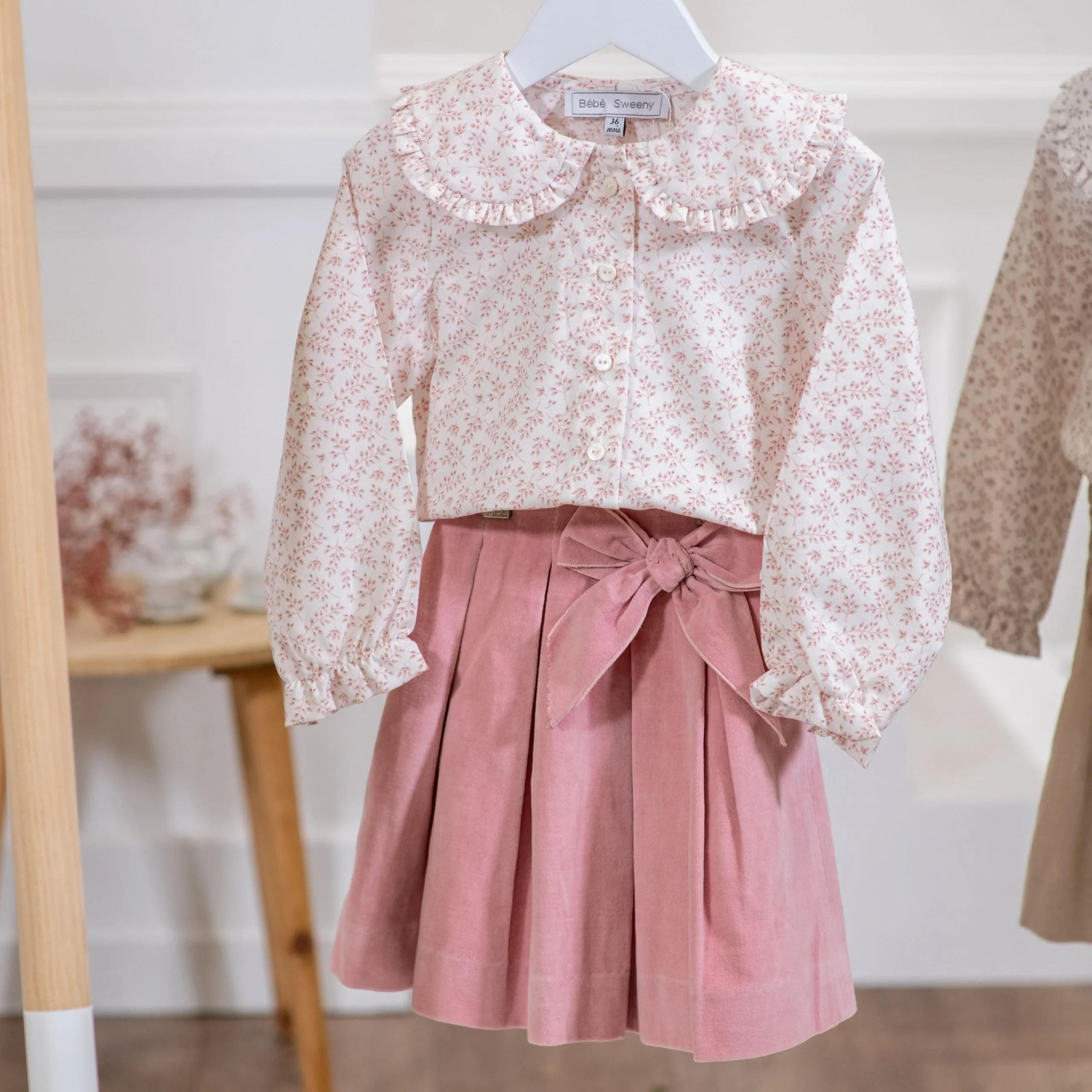 CECILE | Girls Ivory & Pink Floral Cotton Blouse – Image 3