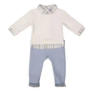 GUSTAV | Boys White & Blue Cotton All-in-One