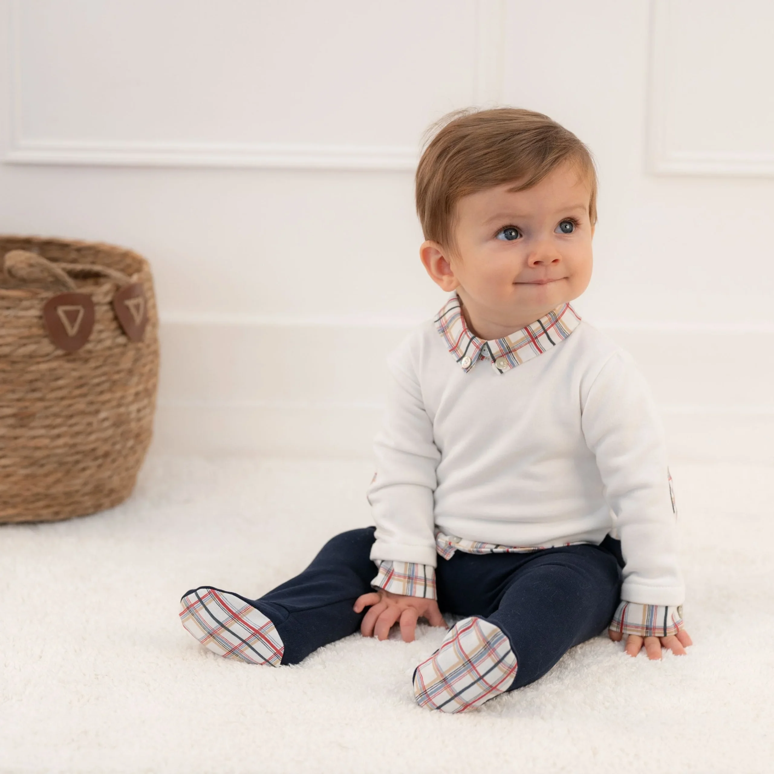 GUSTAV | Boys Navy Blue & White Cotton All-in-One – Image 3