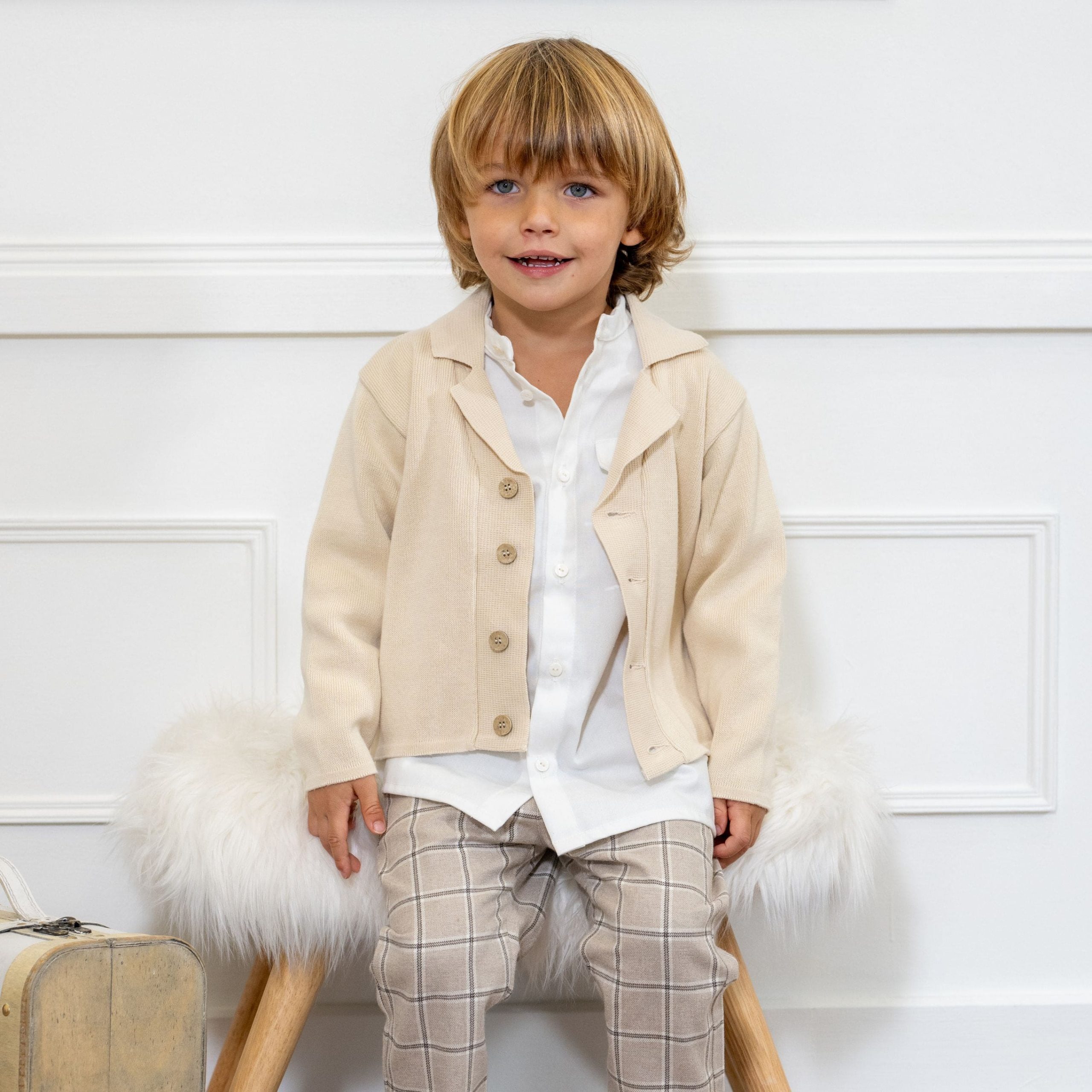 IGAL | Boys Beige Cotton Knit Collared Cardigan – Image 4